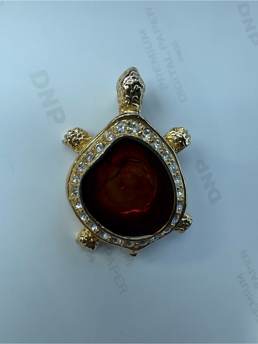 Gold-Tone Rhinestone Turtle Brooch Pin